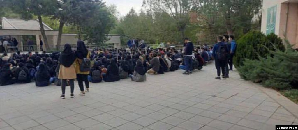 Students at the Hamadan University of Technology hold a sit-in.