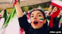 A video grab of an Iranian football fan who recorded the story of her very first presence in Azadi stadium. October 10, 2019