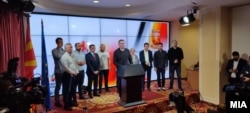 Lider VMRO -DPMNE, Hristijan Mickoski na konferenciji za novinare 18. oktobra nakon prvog kruga lokalnih izbora 2021.