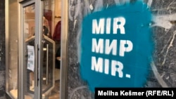 Graffiti has appeared in Sarajevo with the message "Mir" (Peace) in all three local languages.