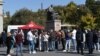 Armenia - People line up outside a mobile vaccination center in Yerevan's Liberty Square, September 24, 2021.