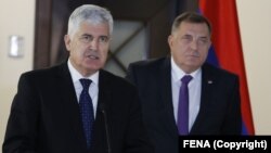 Dragan Čović i Milorad Dodik na konferenciji za medije u Istočnom Sarajevu, 29. oktobar 2021.