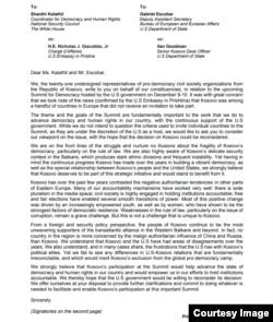 Letra e organizatave joqeveritare nga Kosova drejt autoriteteve amerikane.