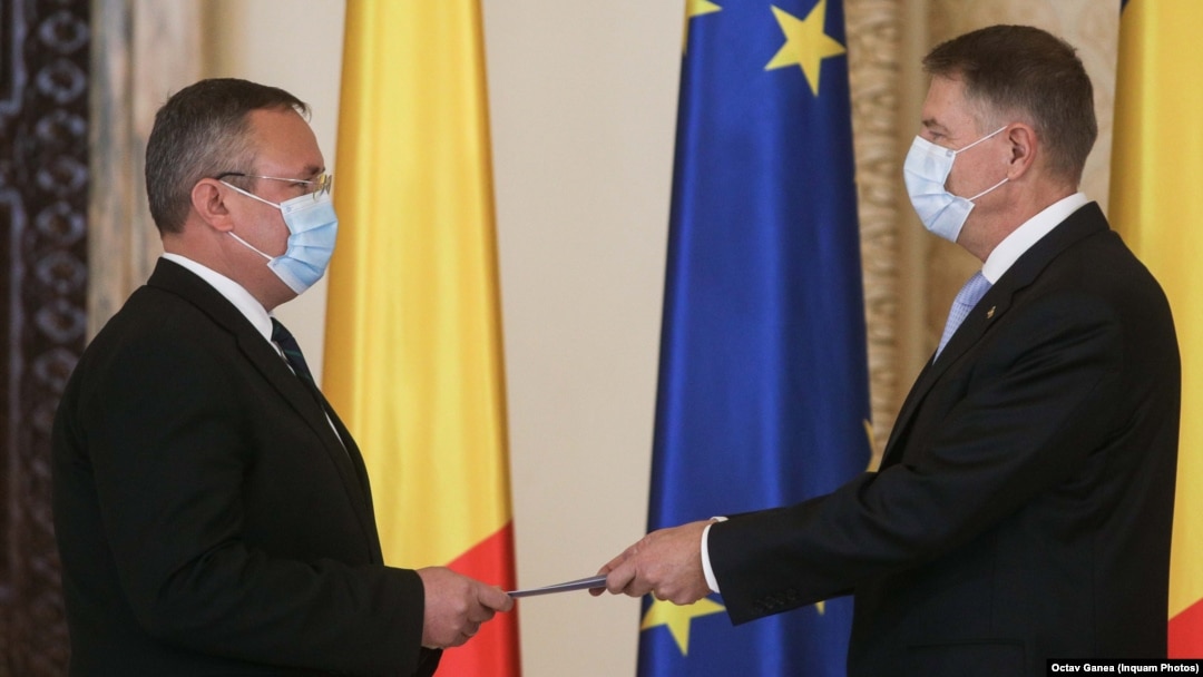 The Minister of Defense, Nicolae Ciucă takes the oath of investiture at the Cotroceni Palace, in Bucharest.