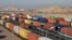 Trains loaded with containers at the Altynkol railway in Kazakhstan along its border with China, near Khorgos.  (file photo)