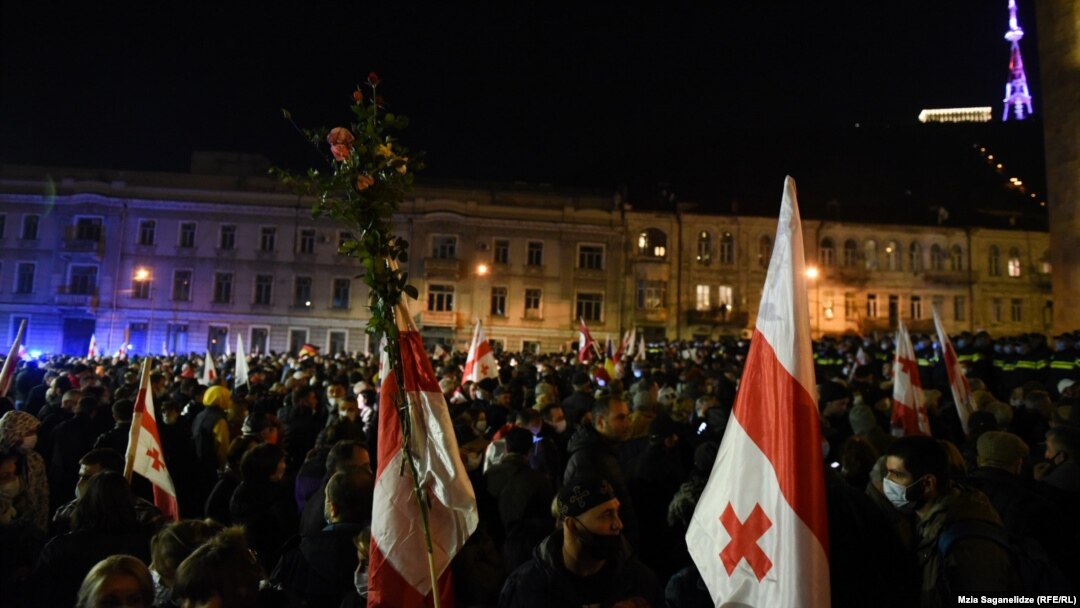 Opposition protesters rally in Tbilisi in support of Mikheil Saakashvili last week. 