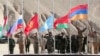 Flags of member states are being raised at the CSTO joint military exercises in Tajikistan in 2021.