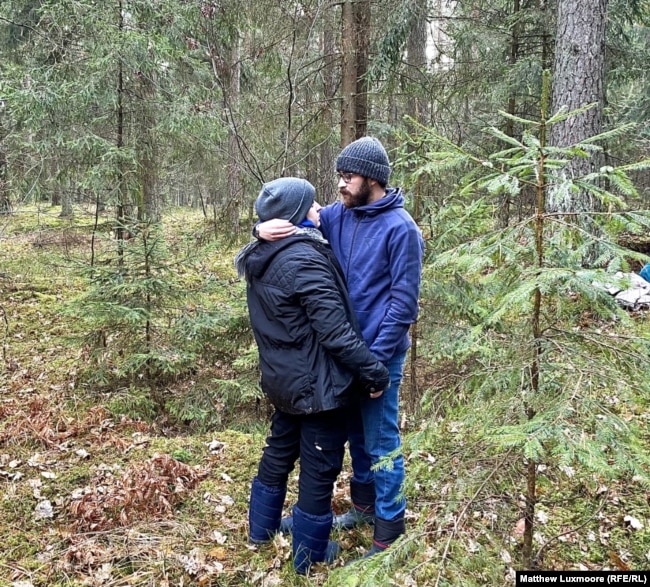 Srour sees his wife, Safa, for the first time in five days as she continues to endure hunger and cold temperatures in the woods with the rest of his family.