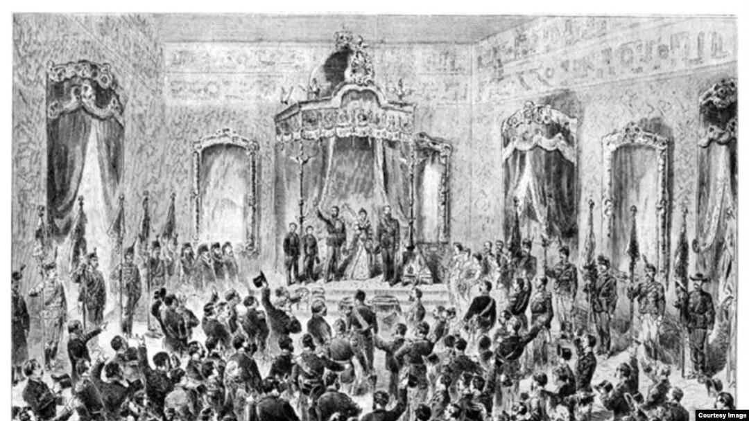 Carol I a fost încoronat ca Rege pe 10 mai 1881, la patru ani după ziua Independenței. Litografie. Proclamarea Regatului însemna recunoașterea României ca stat suveran în Europa monarhică.