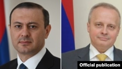 Секретарь Совета безопасности Армении Армен Григорян (слева) и посол Российской Федерации в Армении Сергей Копыркин