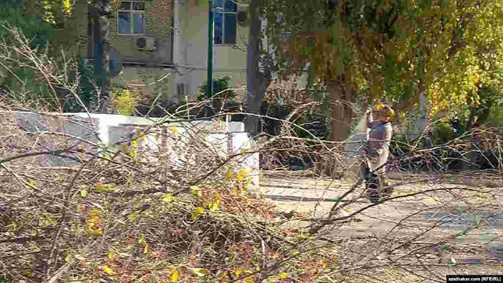 Zibil çelegine hapa atmaga barýan aýal. Aşgabat, noýabr, 2021.&nbsp;