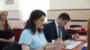 Victoria Furtună la CEC, pe 16 august, când a depus actele pentru înregistrarea Partidului Moldova Mare în cursa pentru alegerile parlamentare din 28 septembrie.