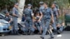 Armenia -- Armenian police officers block the streets to Erebuni police station where gunmen are holding hostages in Yerevan on July 19, 2016. 