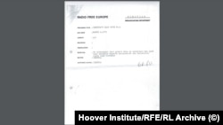 Prima pagină a scrisorii lui Gheorghe Ursu, adresată Europei Libere în 1979. Aceasta fusese scrisă inițial în 1978, dar a fost citită abia în timpul emisiunii „Povestea vorbei”, ținută de Virgil Ierunca, pe data de 4 martie 1979.