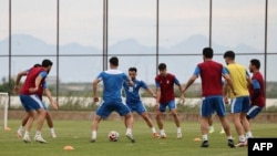 Iran's players practice at their base camp in Antalya on May 19. The team is set to travel to Tijuana, Mexico, on June 7.