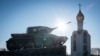 A T-34 Soviet tank from World War II stands in downtown Tiraspol. During that war, the region came under Romanian and Axis occupation, and was the site of concentration camps where hundreds of thousands were killed.