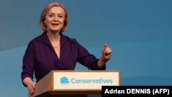 Liz Truss delivers a speech at an event to announce the winner of the Conservative Party leadership contest in central London on September 5.