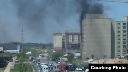 An image posted on Twitter purports to show the site of the shoot-out in Almaty on July 30.