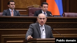 Armenian Prime Minister Nikol Pashinian speaks in parliament on December 3.