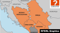 Արևմտյան Բալկաններում դեռևս չհստակեցված սահմանային կետերը պատկերող քարտեզ, նոյեմբեր, 2017թ․