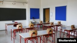 Empty class room in secondary Danish school.