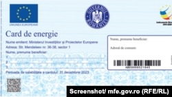 Voucher emis de Ministerul Investițiilor și Proiectelor Europene pentru plata facturilor la energie.