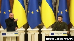 Президент України Володимир Зеленський (праворуч) і голова Європейської ради Шарль Мішель. Київ, 19 січня 2023 року 
