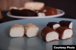 Chocolate-coated curd snacks made by the Belarusians.