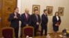 Нинова и членове на БСП в кабинета на президента Румен Радев по време на връчването на третия мандат за съставяне на правителство на 16 януари 2022 г.