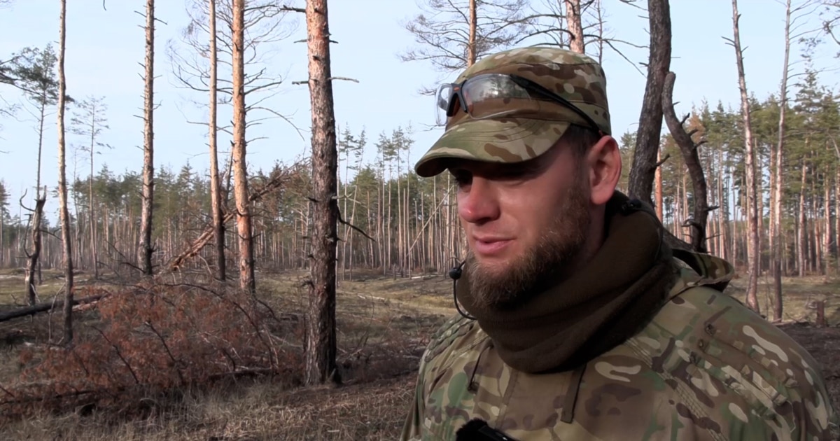 A man in camouflage stands in a forest.