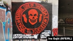 A mural honoring the Wagner Group appeared in the center of Belgrade earlier this month. Activists have repainted it several times, only for it to reappear within days. 