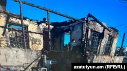 Armenia - A makeshift military barracks in Gegharkunik region destroyed by fire, January 19, 2023.