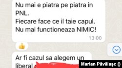 Discuție internă într-un grup de whatsapp al PNL