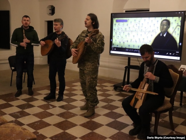 Гурт «Хорея Козацька» на презентації фільму про Григорія Сковороду у Софії Київській. 20 січня 2023 року