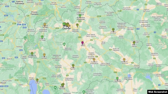 Локации на кои се поставени сите мерни станици на територијата на Македонија. Извор МЖСПП.