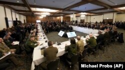 Заседание Контактной группы по обороне Украины во время встречи в формате «Рамштайн». Авиабаза Рамштайн в Германии, 20 января 2023 года