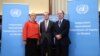 Jasminka Dzumhur, Erik Mose dhe Pablo de Greiff, anëtarë të Komisionit të Pavarur Ndërkombëtar të Hetimit për Ukrainën, pas një konference shtypi në Kombet e Bashkuara në Gjenevë, Zvicër. 23 shtator 2022.
