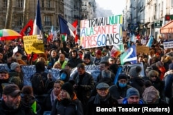 Protestat në Paris kundër reformës së pensioneve të Qeverisë franceze. 21 janar 2023.