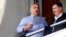 Orbán Viktor miniszterelnök Mészáros Lőrinc kormányközeli vállalkozóval a felcsúti stadionban 2019 májusában