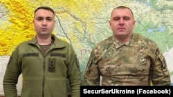 Vasil Maliuk, noul șef al SBU (dreapta) alături de șeful Serviciului de informații al armatei ucrainene Kirilo Budanov, Kiev, 23 ianuarie 2023.