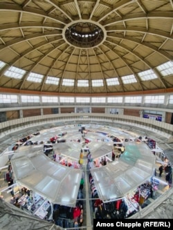 The interior of a former hunger circus in the eastern Pantelimon neighborhood of Bucharest. Nowadays, cheap imported clothing is sold in the main chamber of the building.