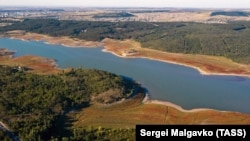 Обмелевшее Симферопольское водохранилище, 24 августа 2020 года