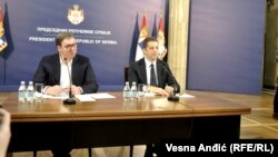 Presidenti i Serbisë, Aleksandar Vuçiq dhe shefi i zyrës për Kosovën në Qeverinë e Serbisë, Marko Gjuriq