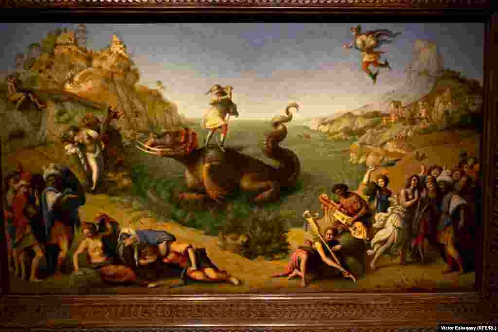 Piero di Cosimo, Eliberarea Andromedei, cca. 1510 din col. Galleria degli Uffizi, Firenze].