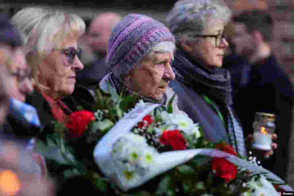 Supraviețuitoarea Janina Iwanska, la cea de-a 80-a comemorare a eliberării lagărului de concentrare și exterminare german nazist Auschwitz-Birkenau din Oswiecim, Polonia, 27 ianuarie 2025.&nbsp;&nbsp;