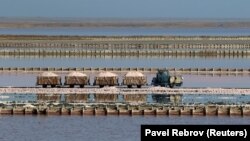 Цягнік праяжджае праз возера ў частцы залітай лягуны