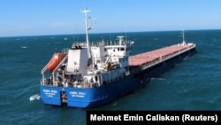 The Russian-flagged cargo ship Zhibek Zholy is seen off the coast of the Turkish Black Sea port of Karasu on July 3. 
