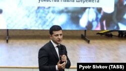 Președintele ucrainean Volodimir Zelenski la o conferință de presă, Kiev, 12 decembrie 2019. 