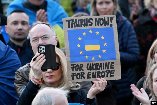 Акция в Германии с требованием поставлять в Украину ракеты Taurus, март 2025 года