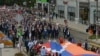 Nagorno-Karabakh - Armenian President Serzh Sarkisian and Karabakh Armenians march in Stepanakert to mark the 25th aniversary of the territory's declaration of independence from Azerbaijan, 2Sep2016.